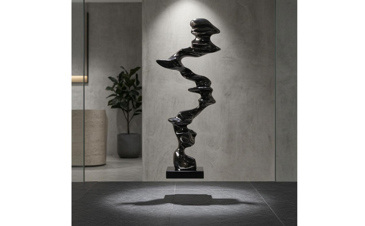 Mirrored Finish Modern Decorative Sculpture Glossy Flowing Sculpture Layered Design Decor Piece Marble