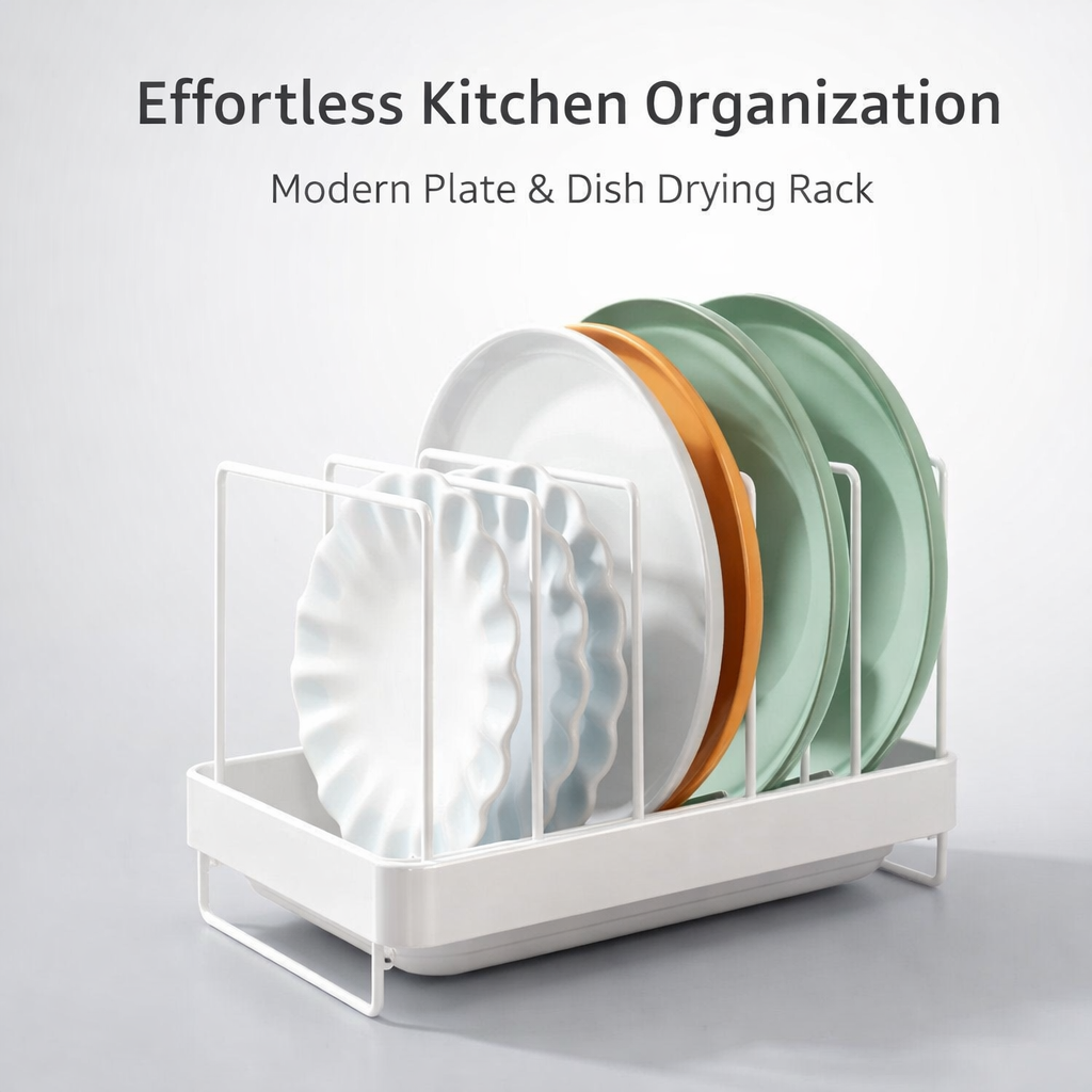 Dining Table and Kitchen Cabinet Plate Storage, Carbon Steel Cupboard Organisers for Students, Large Dish Drainer Rack for Countertop Use
