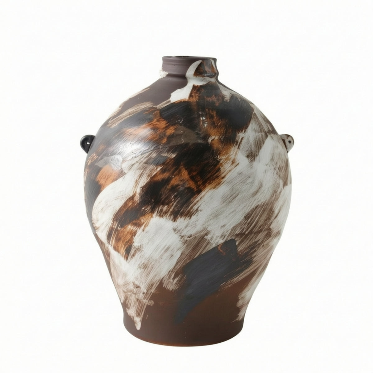 Ceramic Vase with Lug Handles Distressed Rustic Minimalist Ceramic Vessel Handhand-Painted Bedroom Decoration for Decorators, Guesthouse