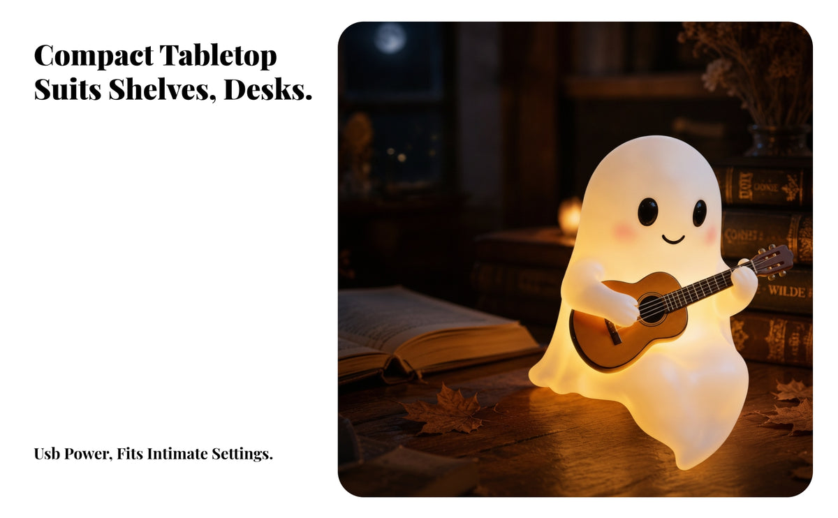 Specters Night Light with Guitar | Compact Decorative Lamp, Spooky-Cute, USB Night Light, for Halloween
