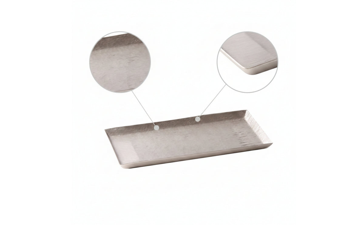 Aluminum Tray with Hammered Finish Silver Vessel Tray Narrow Platter for Coffee Table, Hotel Decor