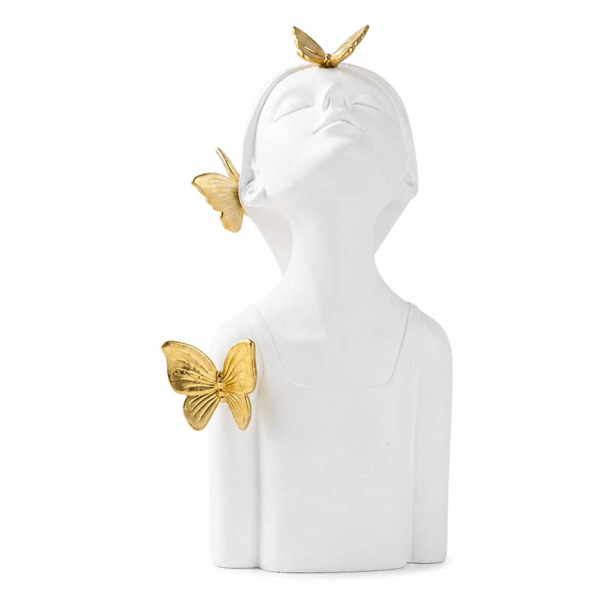 Resin Figurine with Butterflies Decorative Girl Figurine Tabletop Resin Sculpture for Women, Desk, Shelf