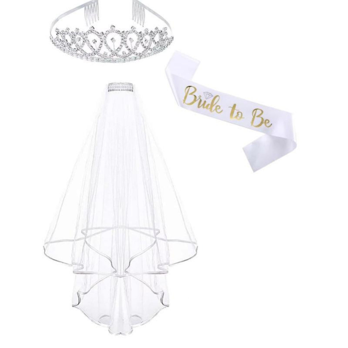 Bridal Tiara, Shimmering Soft Veil & Sash Set, Princess Theme, Party Accessory