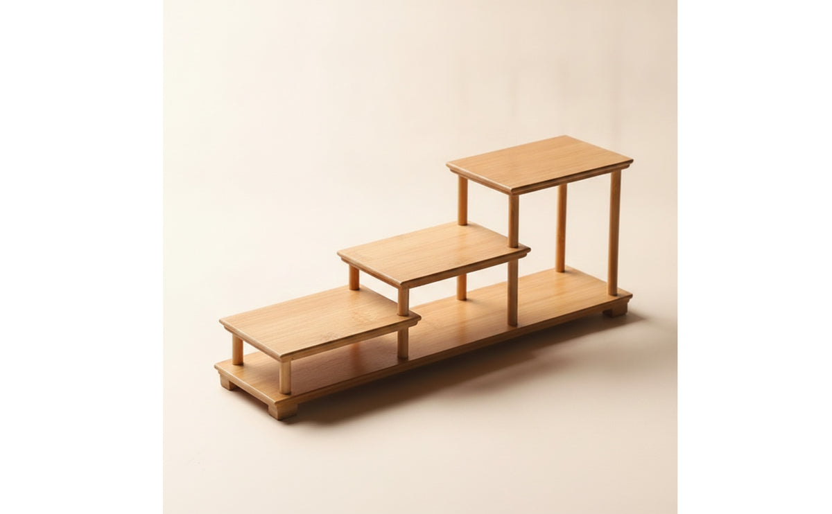 Bamboo Display Shelf Natural Wood Tone Shelving Unit Compact for Tea Lovers