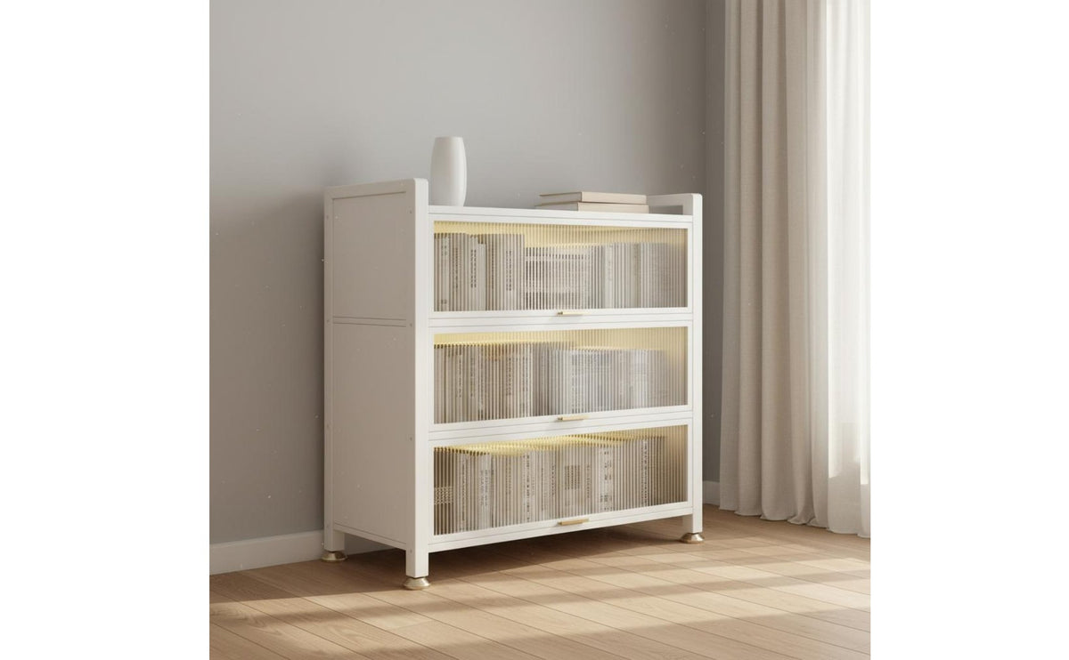 Steel Storage Cabinet with Fluted Doors Dustresistant Multi-Shelf Cabinet with Doors Freestanding Display Cabinet Sturdy Duty