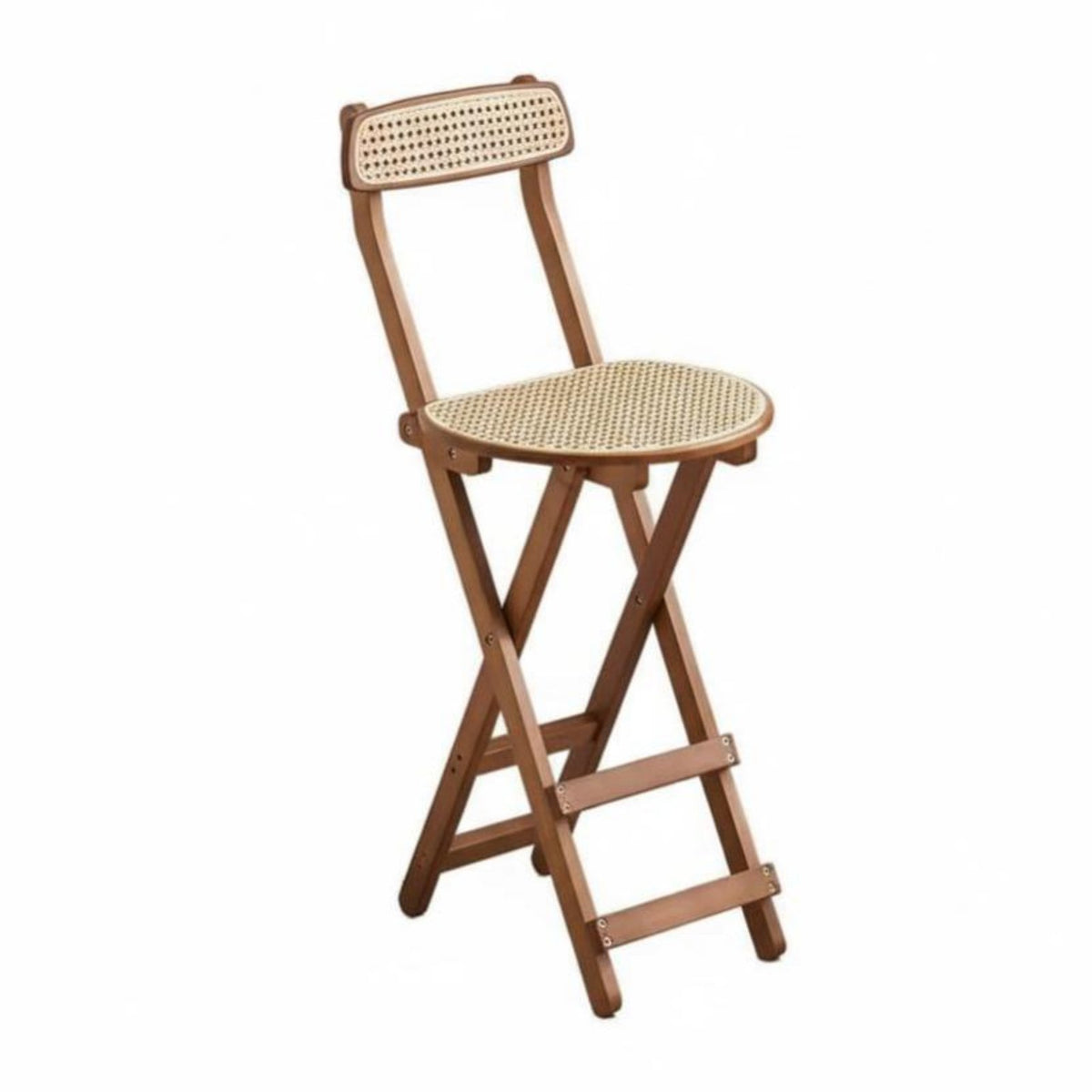 Foldable Folding Stool with Woven rearrest French & design Folding Counter Stool with rearrest Southeast Asian influenced Tall Chair Space-Saving for Cafe Owners, Restaurant Managers, Dessert Shop, Kitchen Island, events, Balcony