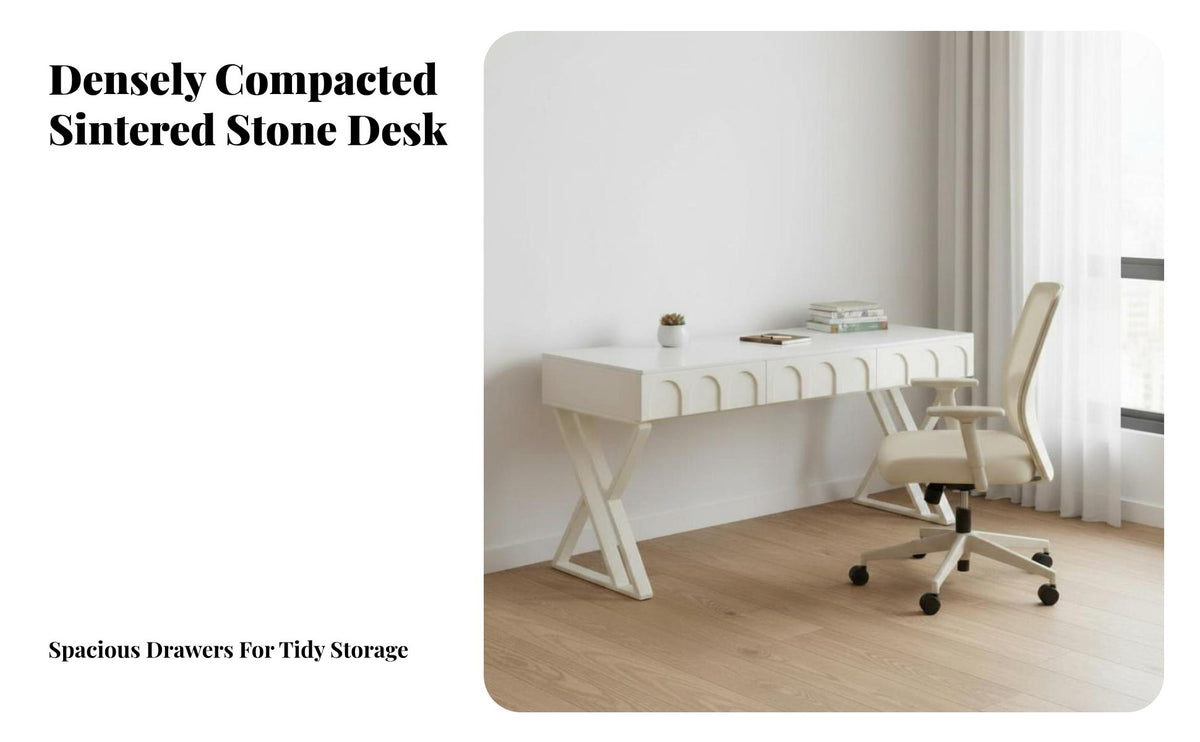 Light Luxury Aesthetic nimbusShaped Desk with Drawers Rounded Corners Study Station Minimalist work design Surface for Students, Girls, Home Office Users, Bedroom, Dorm Room