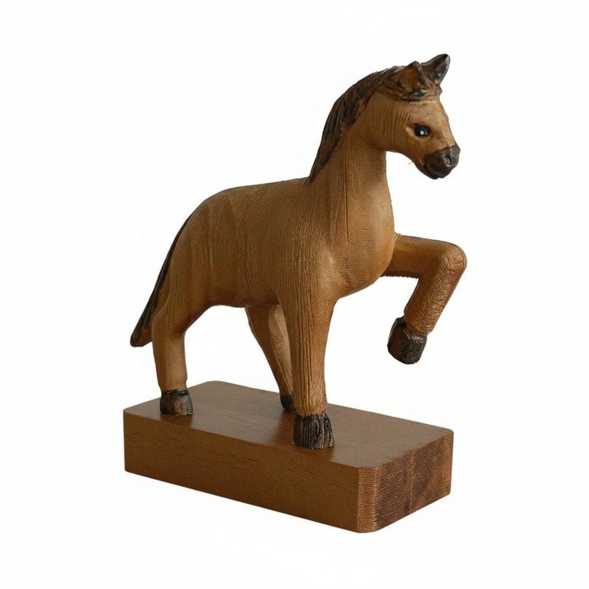 Wooden Horse Sculpture Natural Wood Finish Wooden Horse Figurine Standing Pose