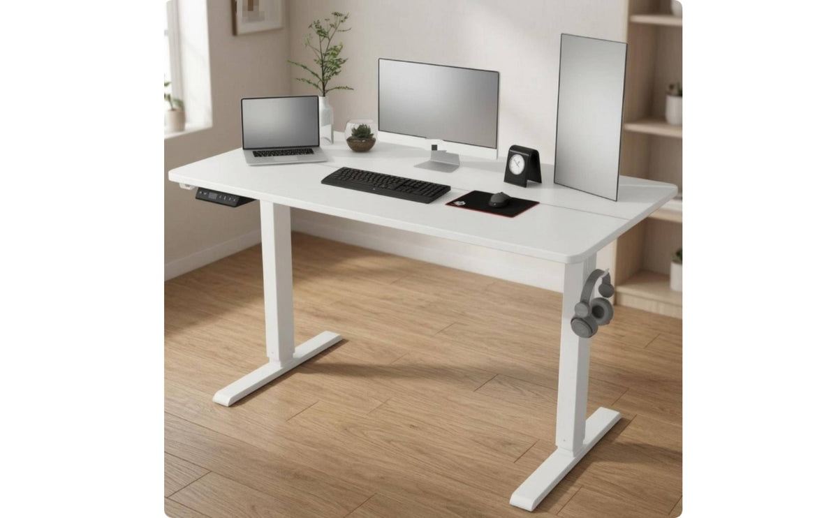 Single Motor Electric Standing Desk Rectangular Tabletop Height Adjustable Desk T-Shaped Feet Office Furniture Side Control Panel