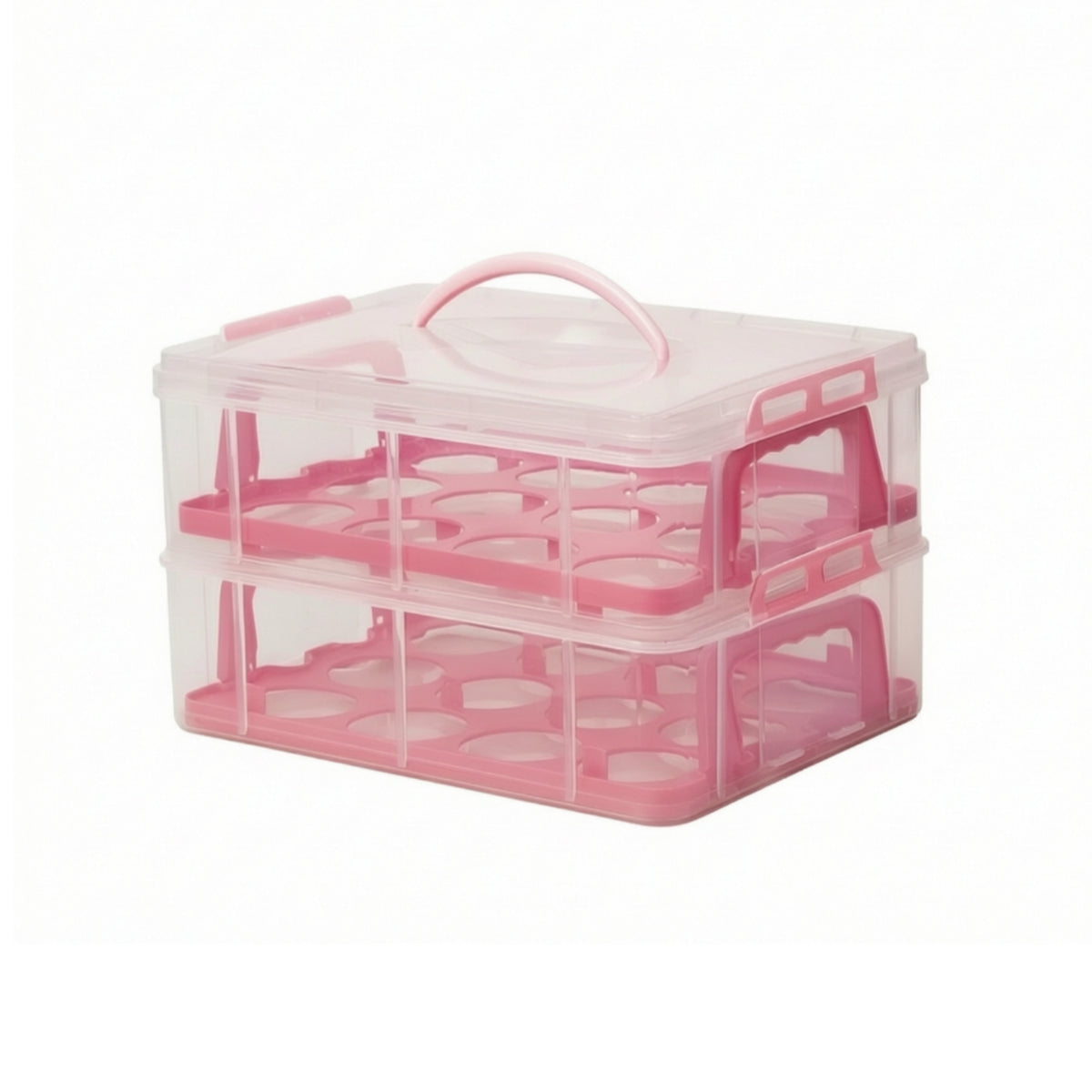 Cupcake Carrier Box with Handle, Plastic Portable Dessert Stand Storage and Transport Container for Muffins