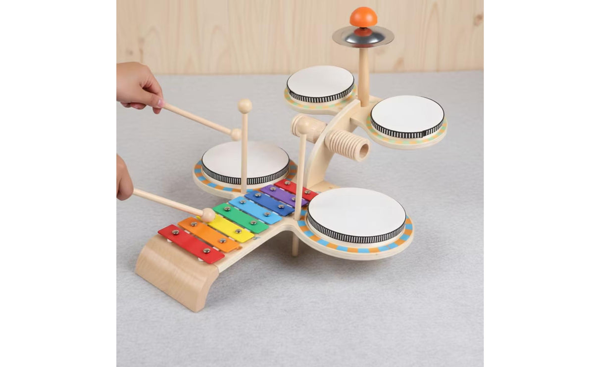 Wooden Percussion Playset with Xylophone and Drum Pads