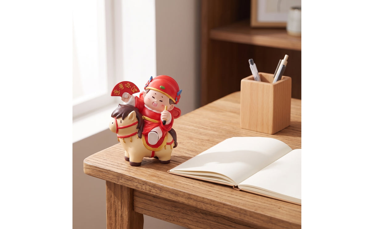 Decorative Cartoon Figurine Glossy Resin Figurine Collectible Horse Mounted Figure Statue Miniature for Coworkers, Students, Office, Shelf