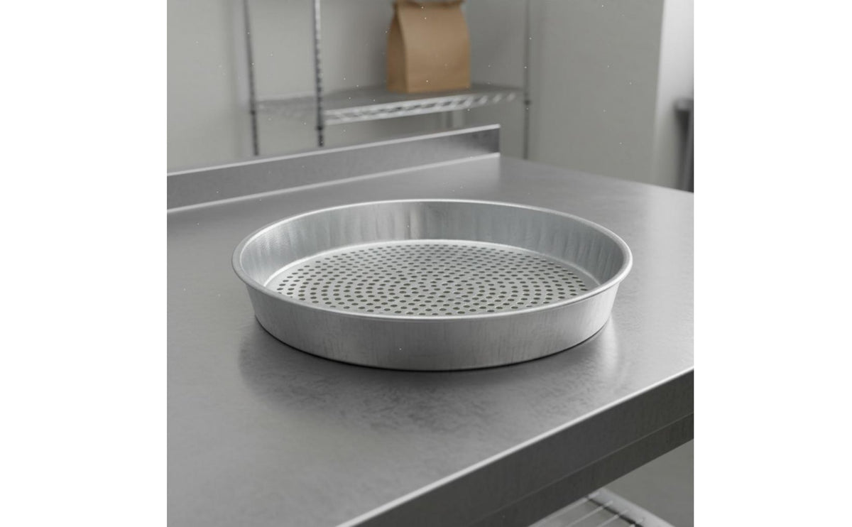 Round Metal Sieve Versatile Perforated Steel Pan Single-Piece Construction Grain Sorting Tray for Farmers, Gardeners, Farm, Garden