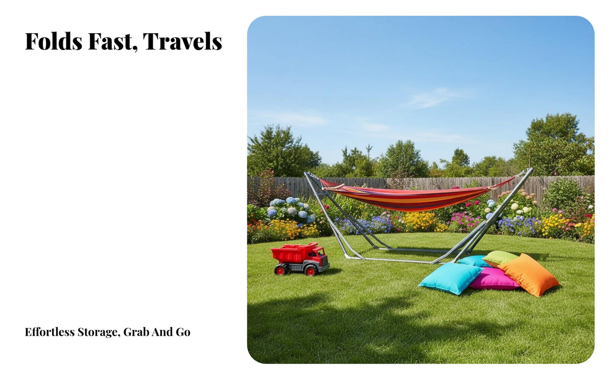 Hammock with Stand No Trees Needed Freestanding Hammock Foldable Swing Bed for Kids, Balcony, Indoor, Camping