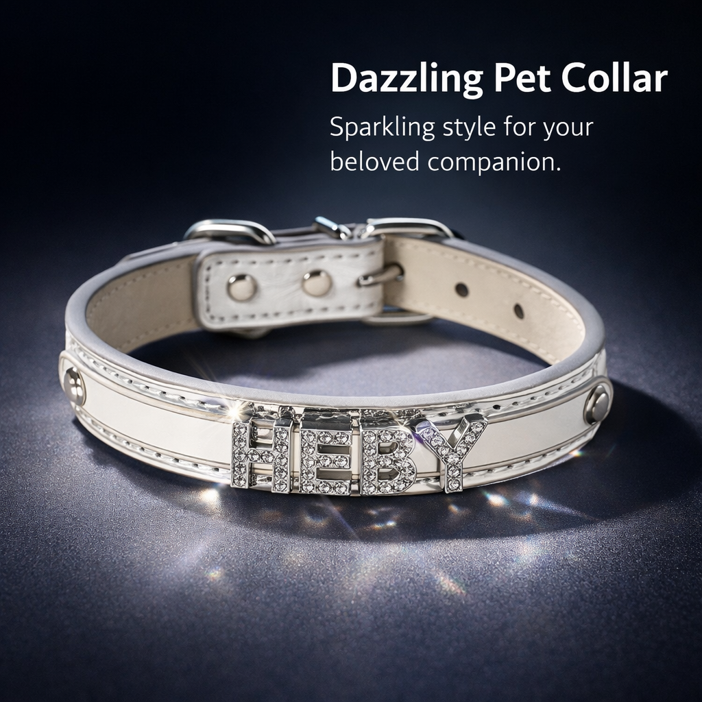 Leather Pet Collar, Universal All Seasons Neckwear, Bling Diamond Accessory, Shiny Decorative Leash, Fashionable Animal Gear