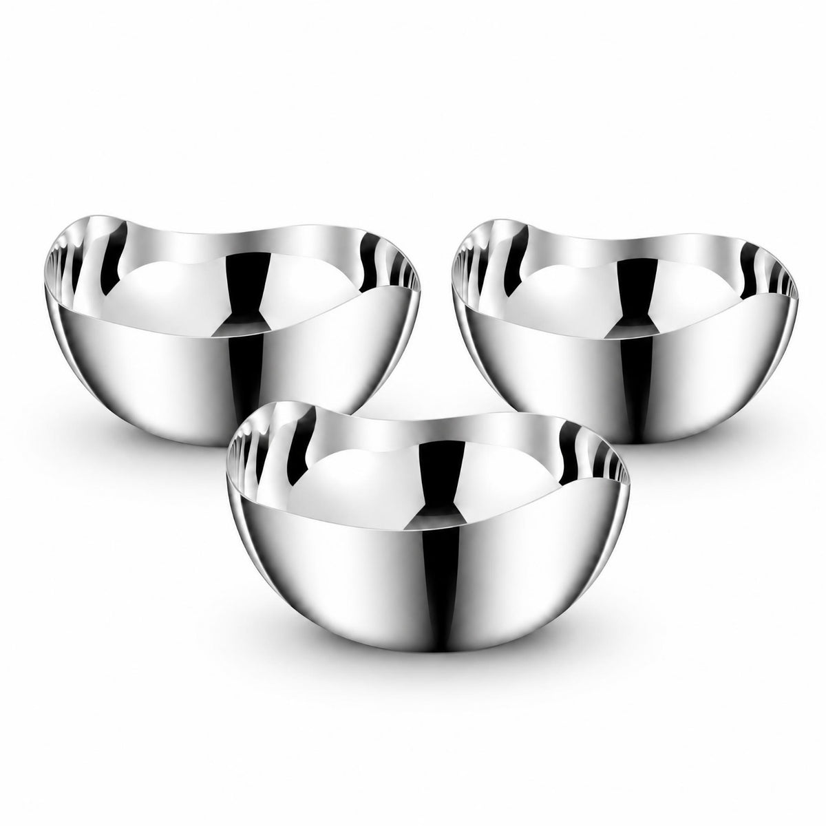 3 Pieces Smooth Surface Stainless Steel Bowl 10 Cm Scalloped Bowl Small Household Dishware Lightweight