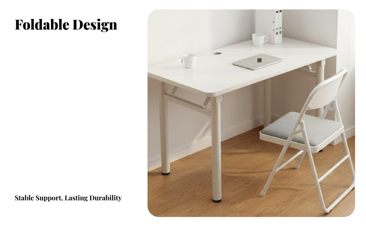 Easy to Stow Foldable Computer Desk Minimalist Design Folding Desk Installation-No-Cost Foldable Writing Table Multi-Purpose for Students, Telecommuting Workers, Apartment Dwellers, Dorm Room, Bedroom, Home