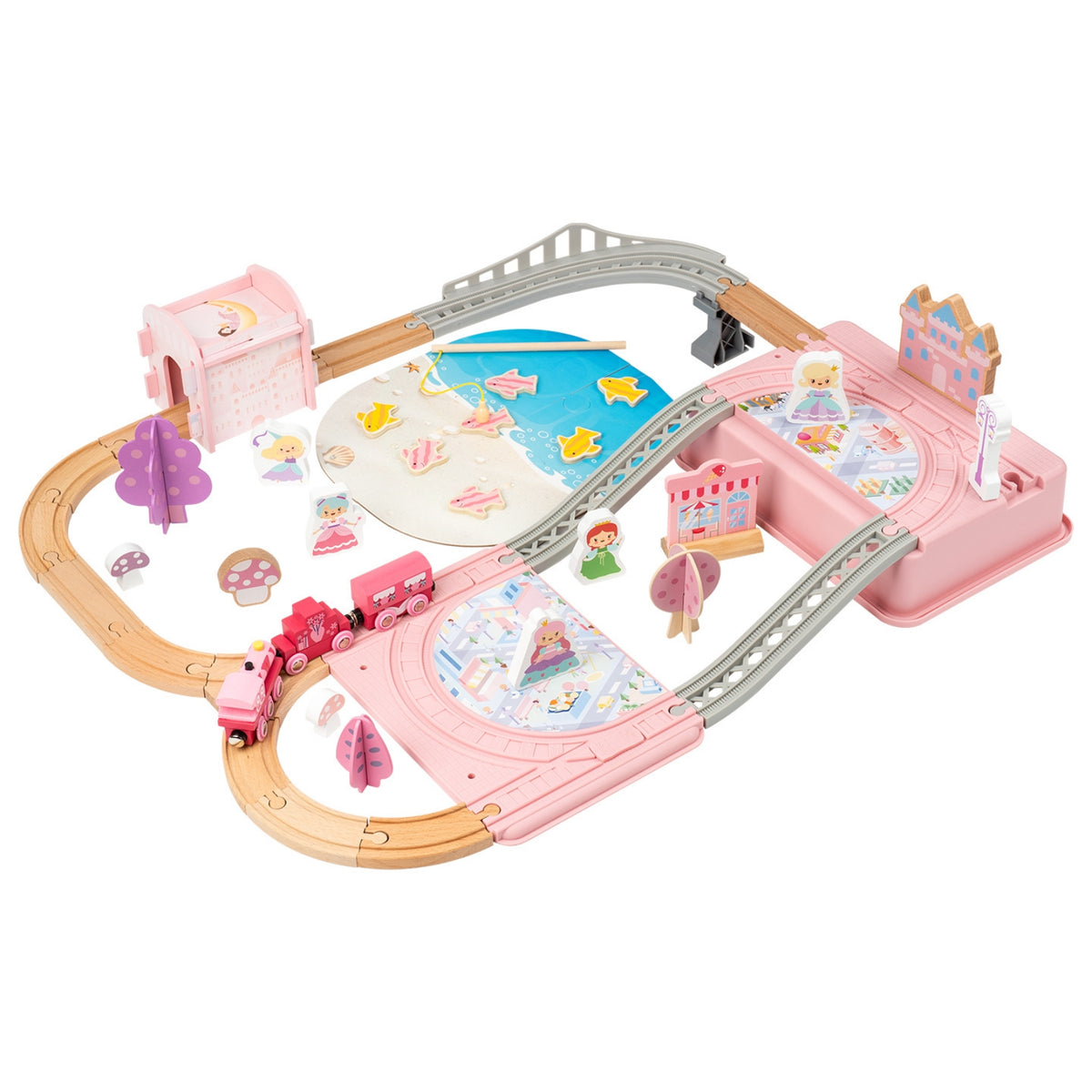 Long-Lasting Castle Train Set with Storage Box Portable Train Set with Storage Box Mixed-Material Magical for Toddlers