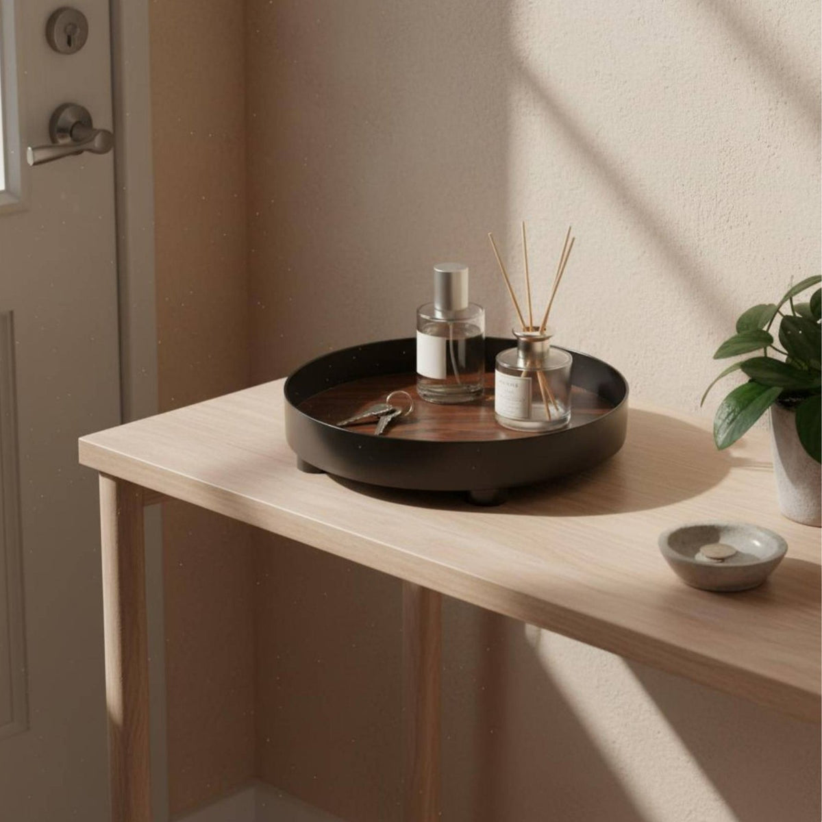 Wood Grain Decorative Tray Multi-Functional Tabletop Catchall Tray Minimalist Design Desktop Sundries Organizer for Entryway
