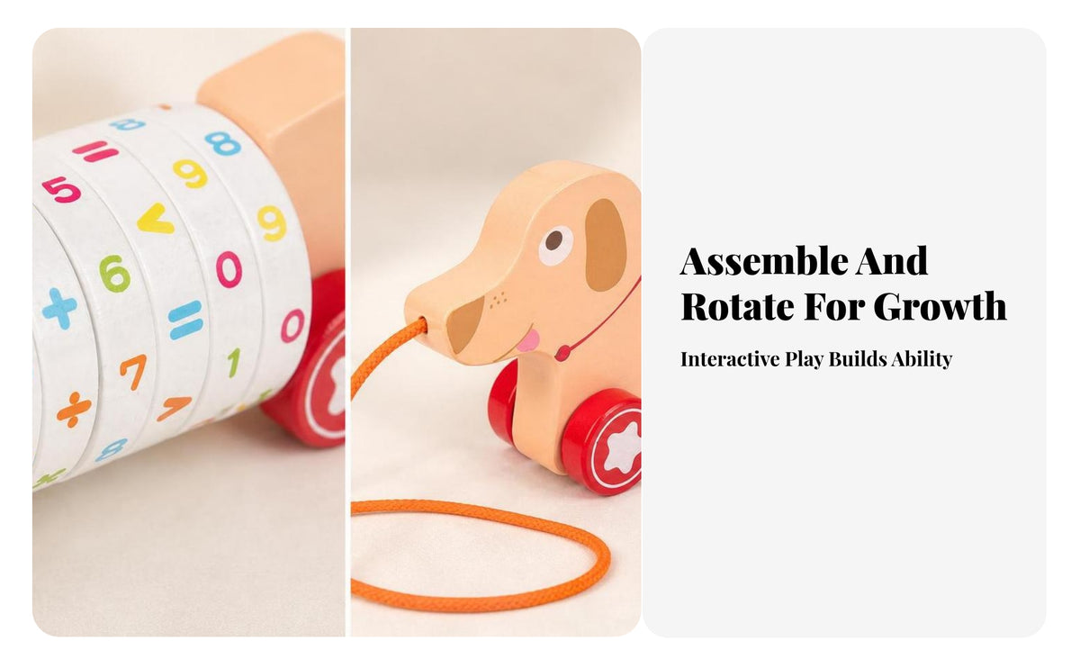 Rotating Rings Pull-Along Animal Toy Red Wheels Animal Shape Pull Toy Early Learning Infant Plaything Sensory Play for Toddlers