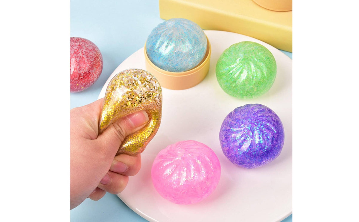 12 Pieces Noiseless Press Glitter Squishy Dumpling Soft Texture Squishy Dumpling Toy Sensory Bead Filled Stress Ball for Children