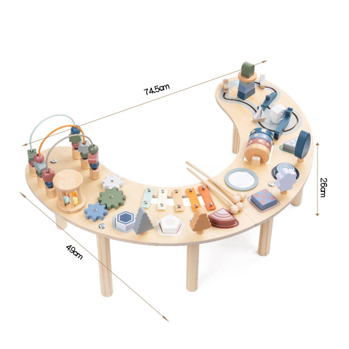 Moon-Shaped Activity Table Tabletop Wooden Activity Table Sensory for Preschoolers