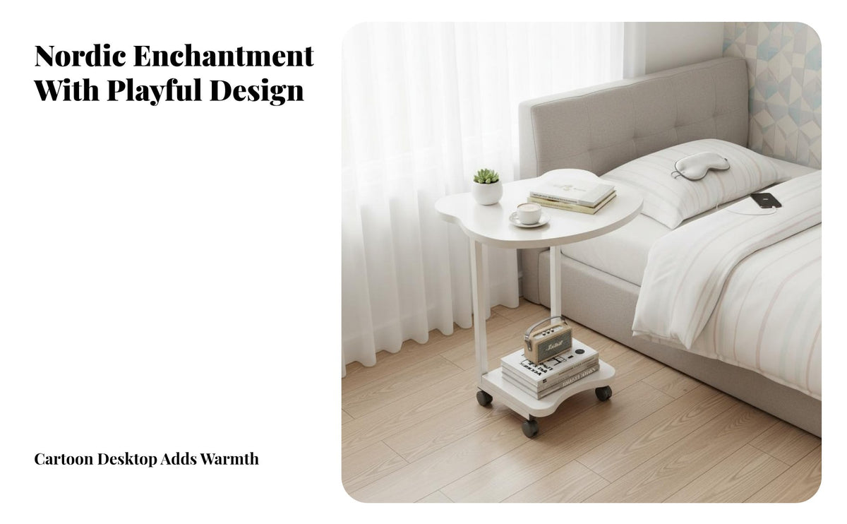 Space-Saving Bear-Head Shaped Rolling Table Cute Design Bear-Themed Side Table Whimsical Household Furniture Decorative for Apartment Dwellers, Creature Lovers, Living Room, Bedroom, Small Areas, Home Office