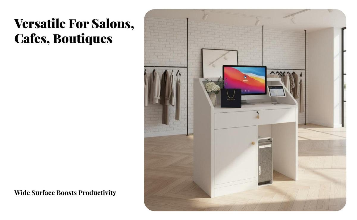 Space-Saving Shop Front Desk Versatile Modern Front Desk Sturdy Construction Modern Reception Table Easy Assembly for Shop Owners, Receptionists, Salon Employees, Boutique, Office, Lobby