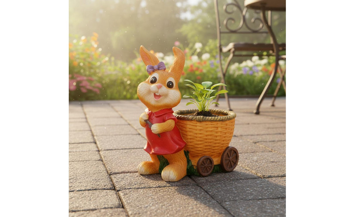 Bunny Flower Pot Sculpture Cute Resin Bunny Statue Seasonal Garden Decoration for Lawn, Balcony