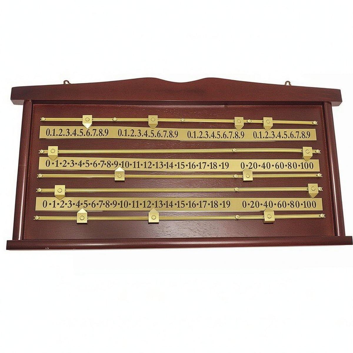 Wood-Finish Billiards Scoring Board Gold-Colored Cue Sports Score Board Decorative Billiard Score Keeper Sliding Markers for Pool Hall