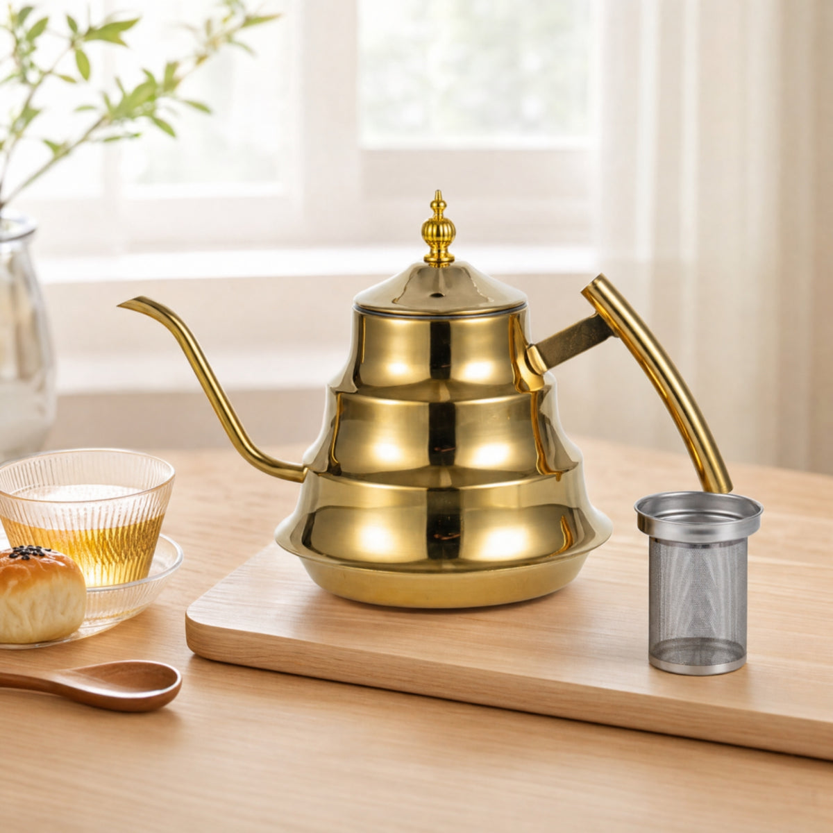 Steel Teapot with Strainer Easy to Clean Stainless Steel Teapot Rust-Resistant