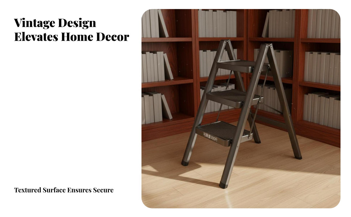 Foldable Portable Alloy Ladder Space-Saving V-Shaped Stepladder Anti-Slip Steps Utility Step Stool Heavy Duty for DIY Enthusiasts, Apartment Dwellers, Indoor, Garage, Office, Closet