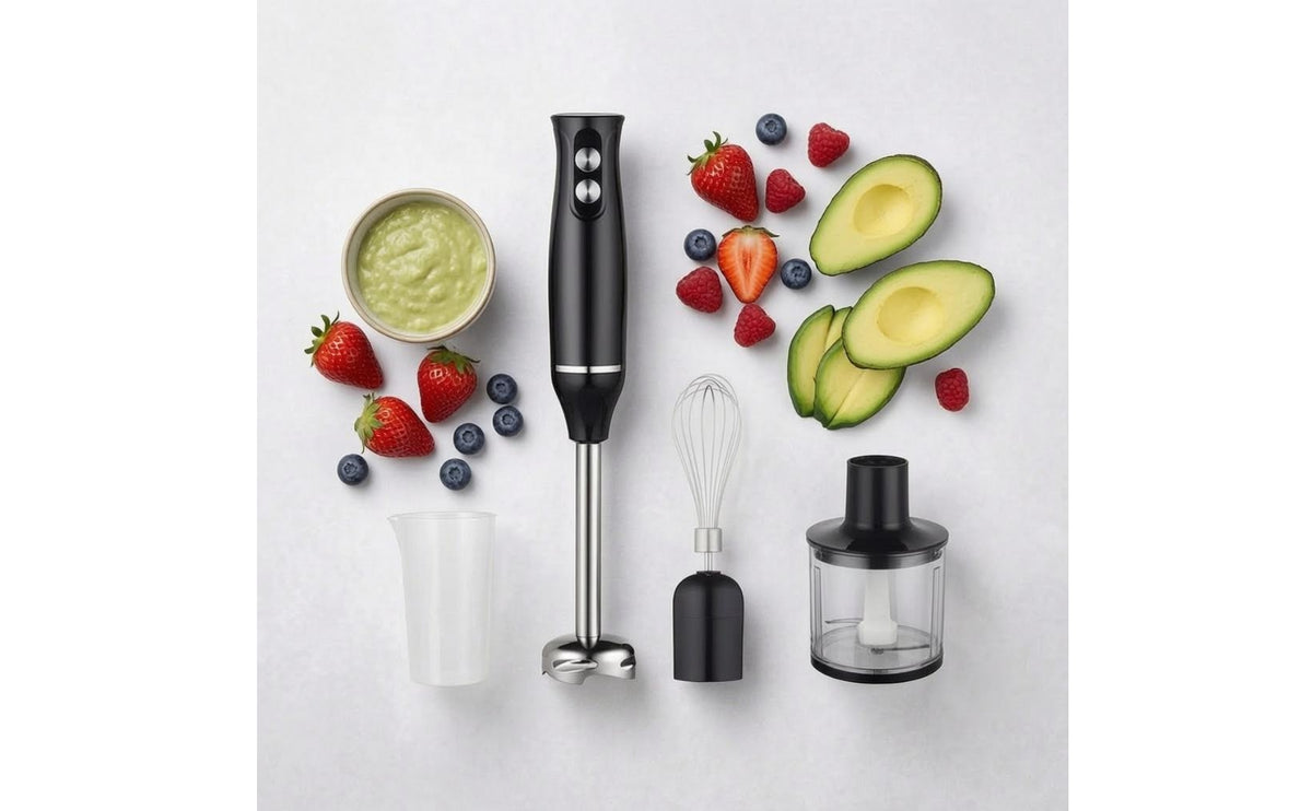 4-in-1 Immersion Blender Whisk Attachment Electric Hand Blender Kitchen Appliance Corded Transparent