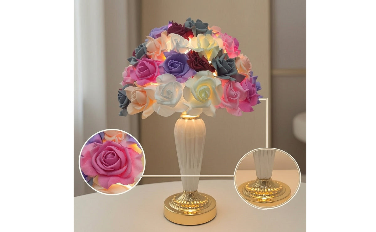 Rose Table Lamp Decorative Flower Lamp Lighting Floral Dome-Shaped for Women, Bedroom, Bedside