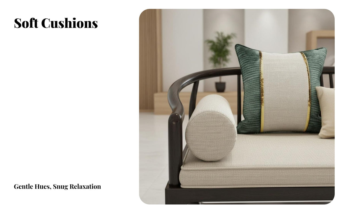 New Chinese design Wooden Frame textile Couch Modern Minimalist Living Room Furniture serene Inspired Sofa Set Comfortable for Villa Owners, Interior Designers, Apartment Dwellers, display Home, Reception Area, Lobby, Office