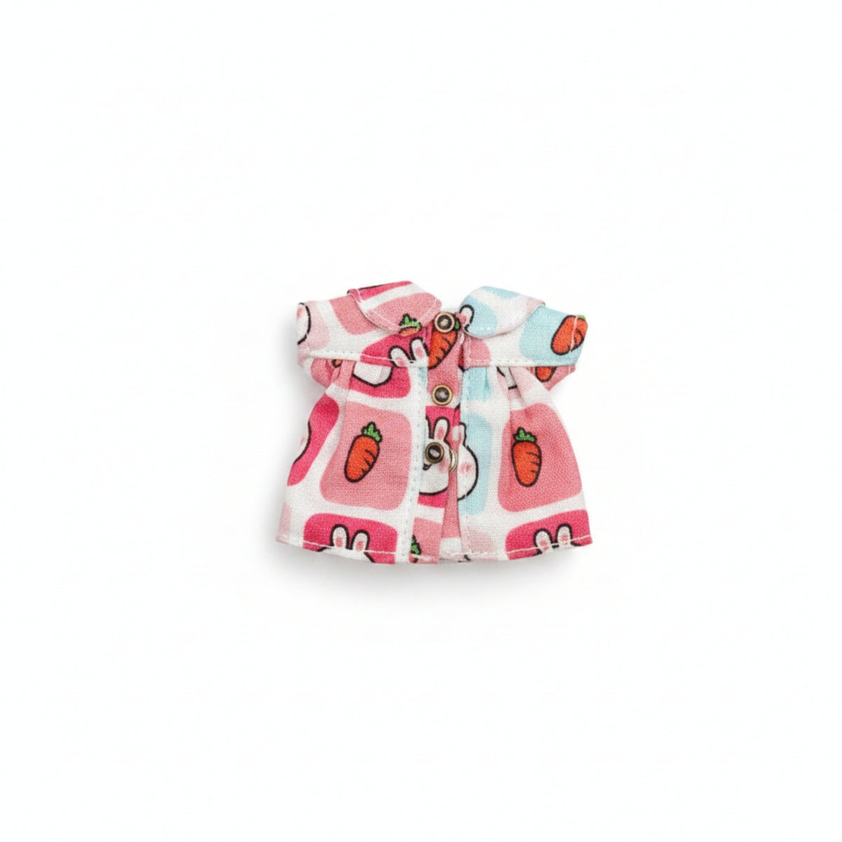 Printed Button-Front Doll Dress Short-Sleeve Collared Doll Dress Pastel Clothing Multicolor