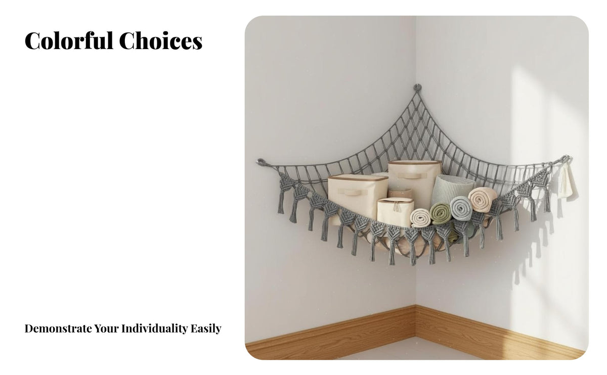 Bohemian Corner Toy Hammock Tassel Design Stuffed Animal Hammock Space Saving Stuffed Animal Storage Net for Playroom, Nursery