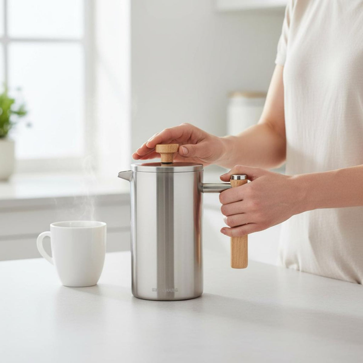 Coffee Press Coffee Brewer 3-Tier Filtration System Coffee Press Insulated Coffee Plunger Spill-Resistant-Resistant Spout Cool