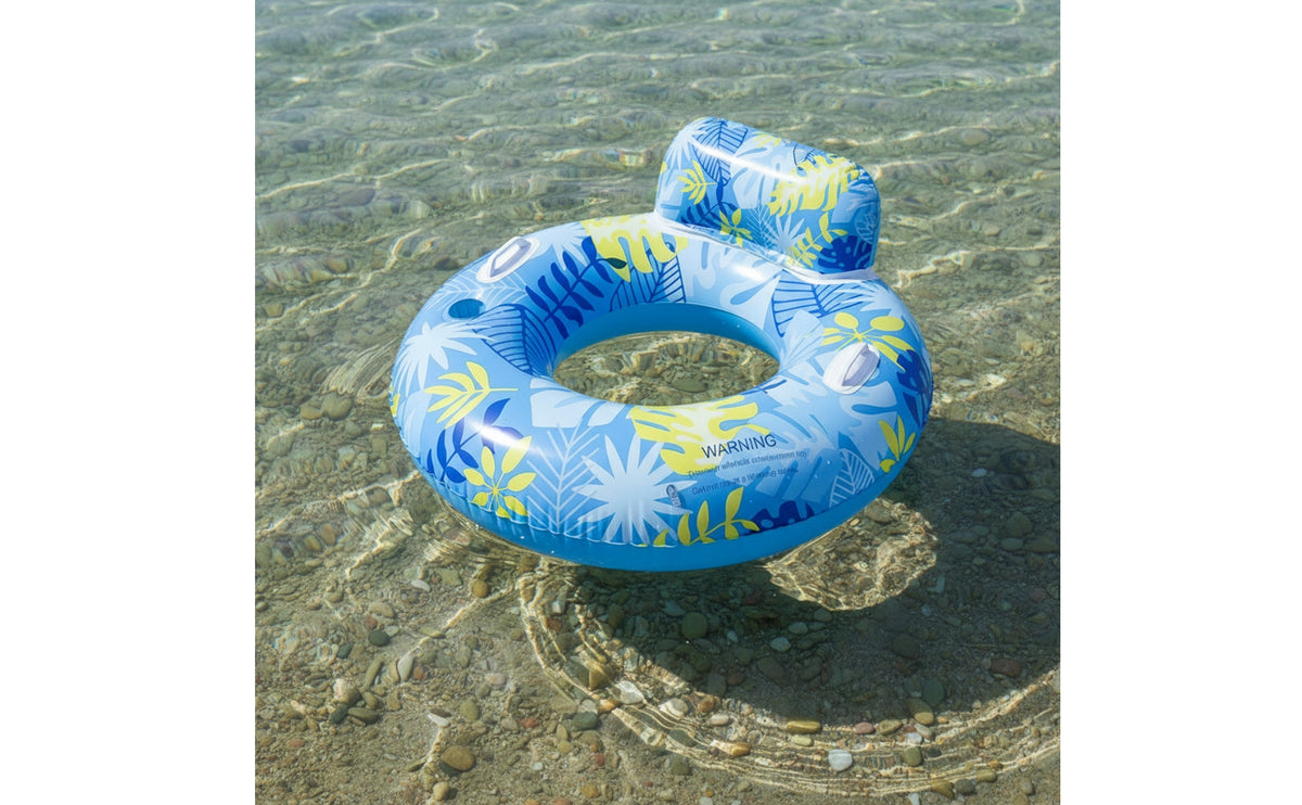 Swim Circle with Headrest Clear Inflatable Pool Lounger Cushioned Inflatable Swim Tube for Adults, Summer Vacation