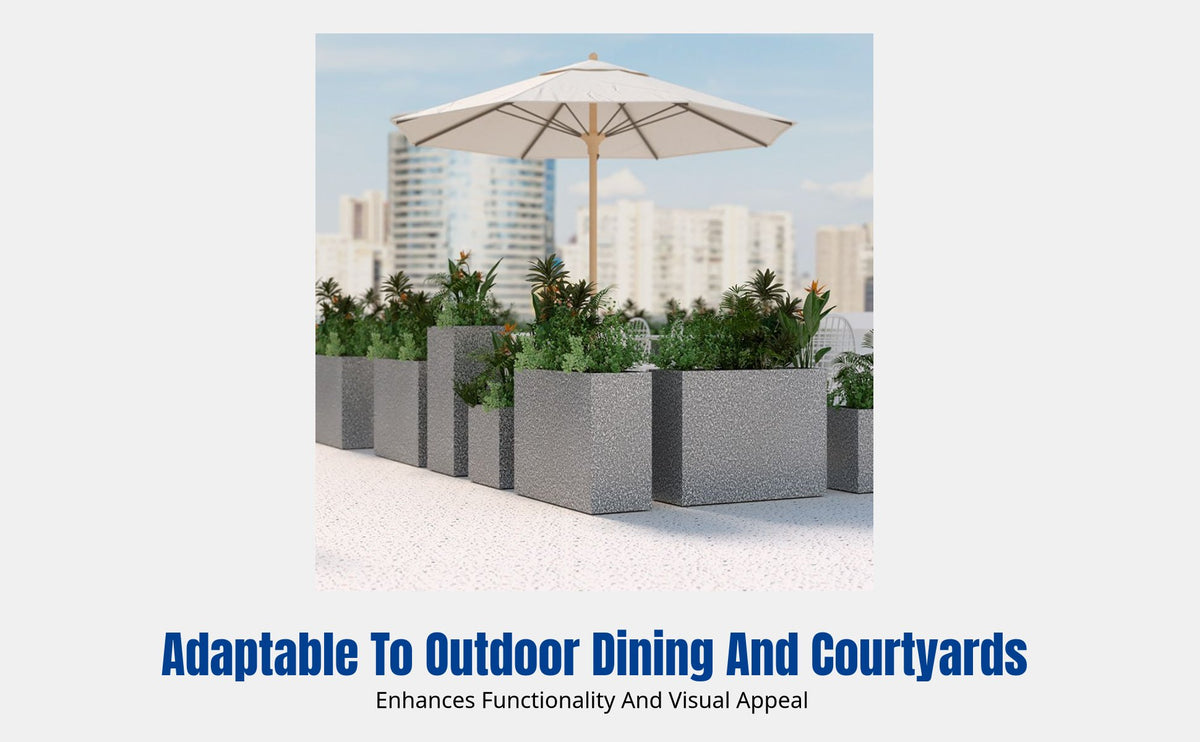Outdoor Terrazzo-Style Planter Box, Metal Movable Flower Bed Divider, Restaurant Patio Plant Container