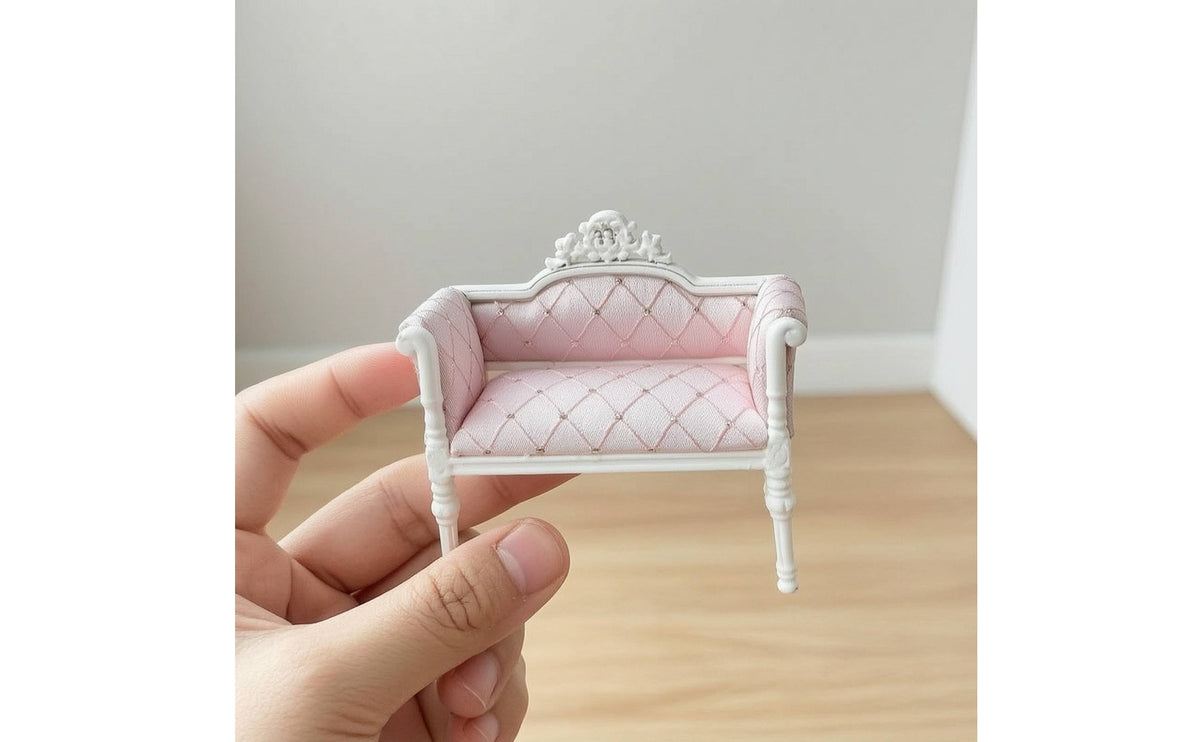 1/12 Miniature sofa with Carved Frame Wooden Miniature chair Realistic Dollhouse Armchair for Collectors