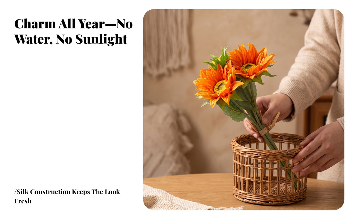 Realistic Artificial Sunflowers Bouquet | Textured Flower Centers, Faux Sunflowers Bundle, for Home Decor
