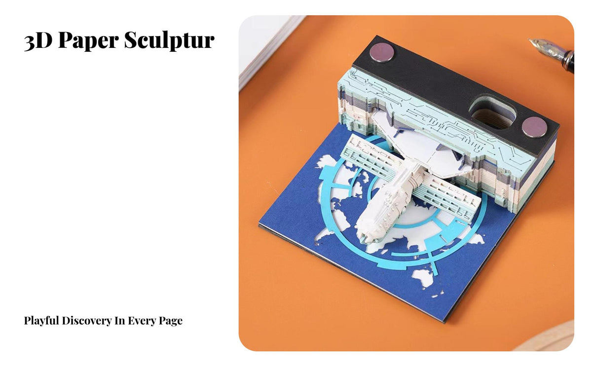Aesthetic Design Space Station Desk Calendar Creative Gift Tear-Remove Paper Sculpture Exquisite Craftsmanship for Students, Gifting