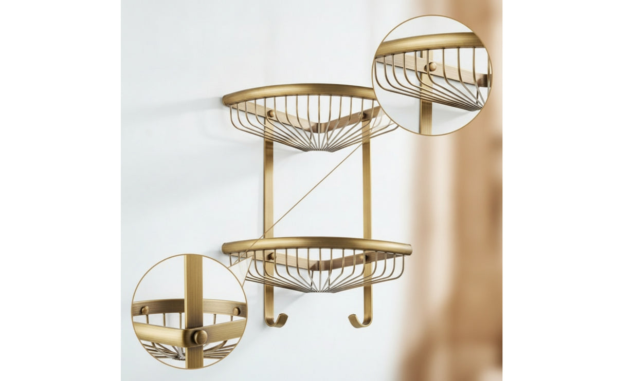 Double-Layer Shower Shelf Fan-Shaped Washroom Shelf with Two Tiers Space-Saving