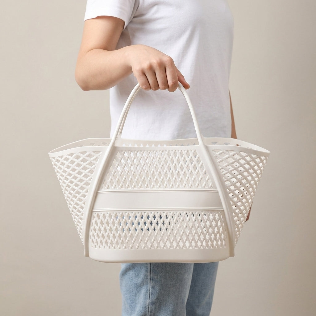 Thickened Plastic Draining Handheld Basket, Hollow Bathroom Bath Toiletry Storage Basket