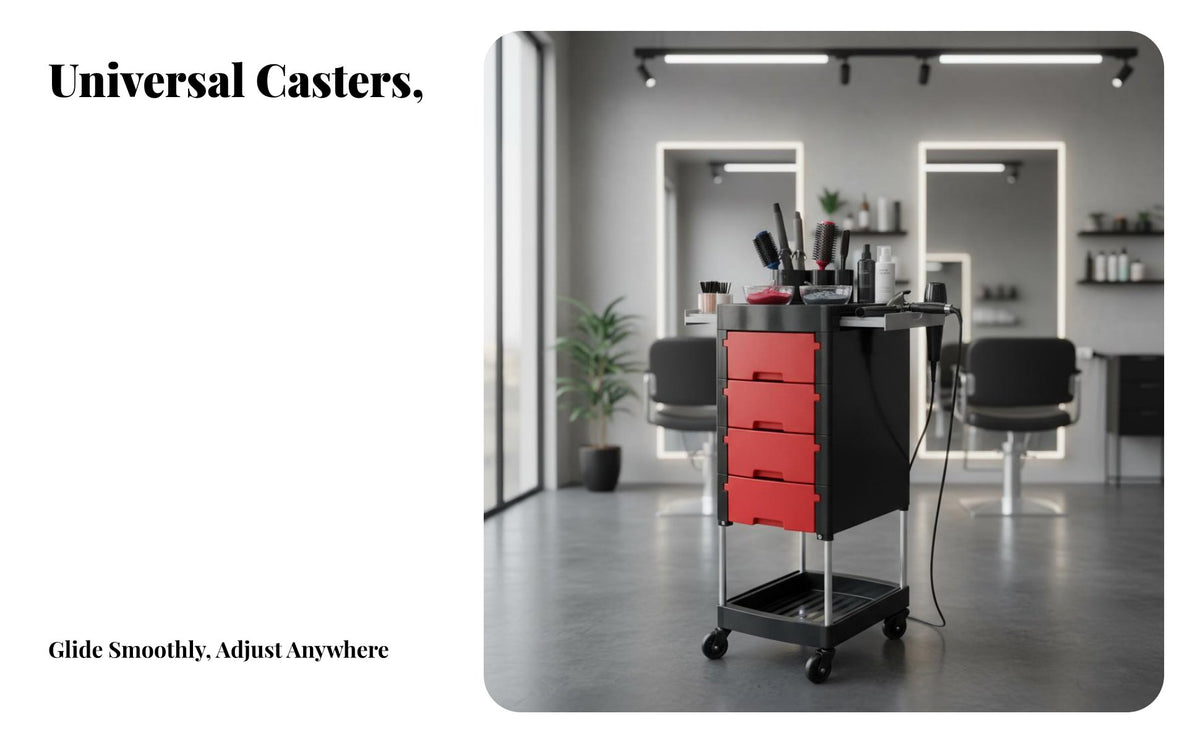 Large Capacity 4-Drawer Stylist Trolley Multi-Functional Salon Trolley Mobile Design Rolling Organizer 360° Wheels for Hair Stylists, Hairstylists, Cosmetologists, Barbershop, Beauty Parlor, Spa, Home Use