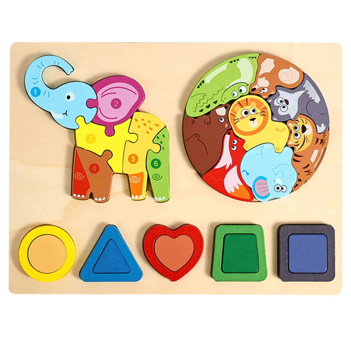 1 Piece Wooden Shape Puzzle Board with Animal Theme Geometric Blocks Matching Puzzle Splinter-free Design Suitable for Cognitive Development Indoor Play