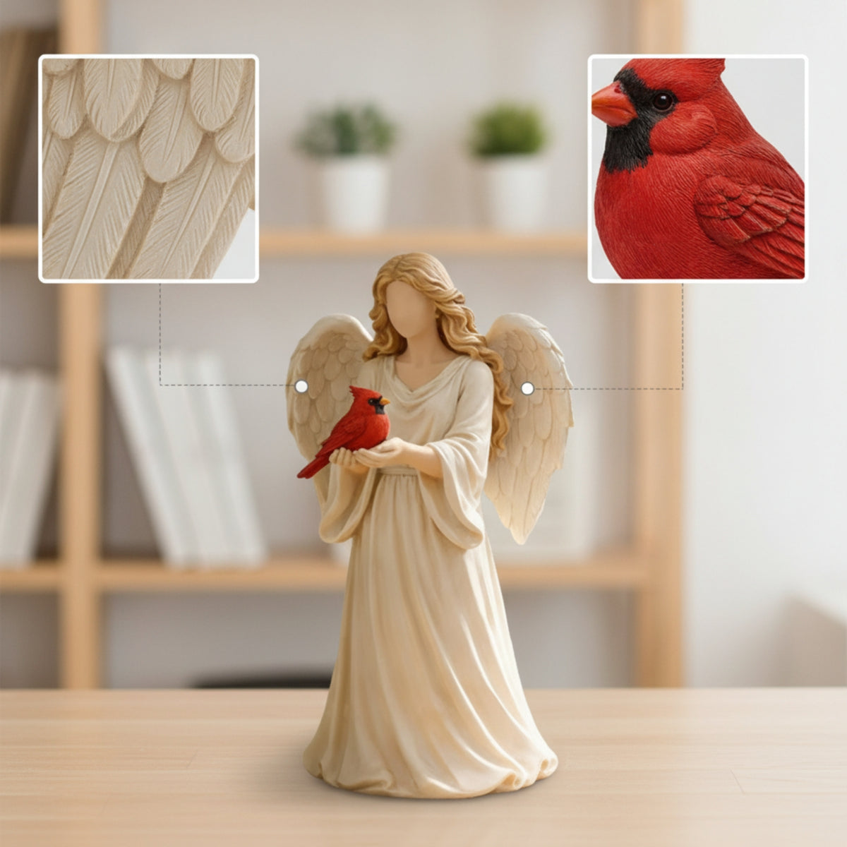 Tabletop Angel Figurine with Bird Decorative Sculpted Angel Figure Neutral Ornament Long-Lasting for Collectors