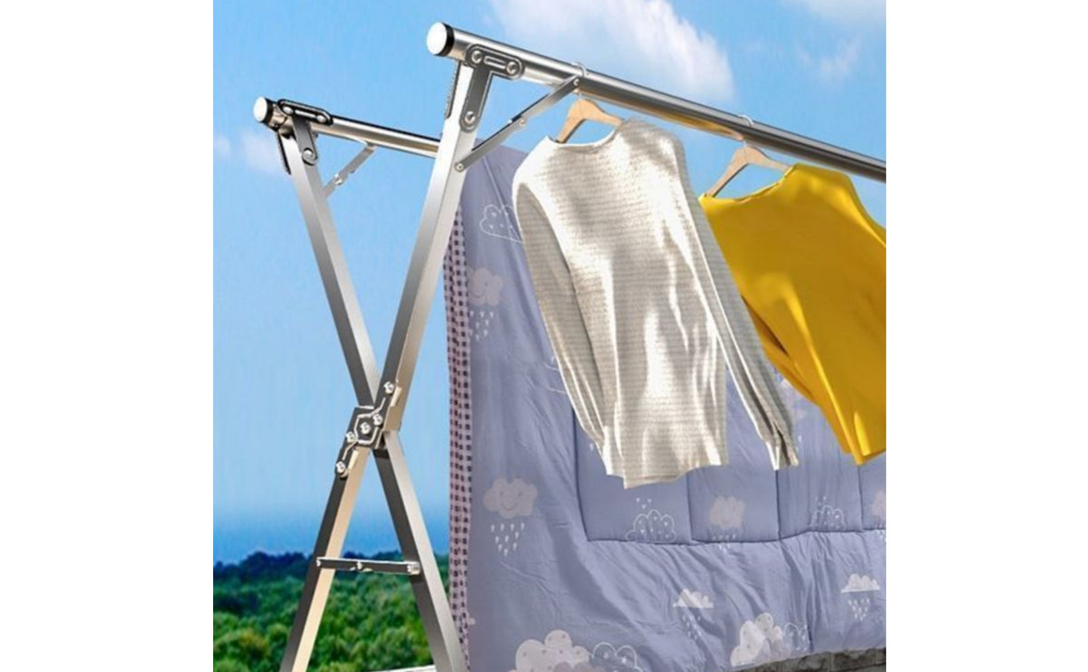 Stainless Steel Laundry Drying Rack Foldable Folding Drying Rack Extendable Clothes Horse Double Rod for Balcony