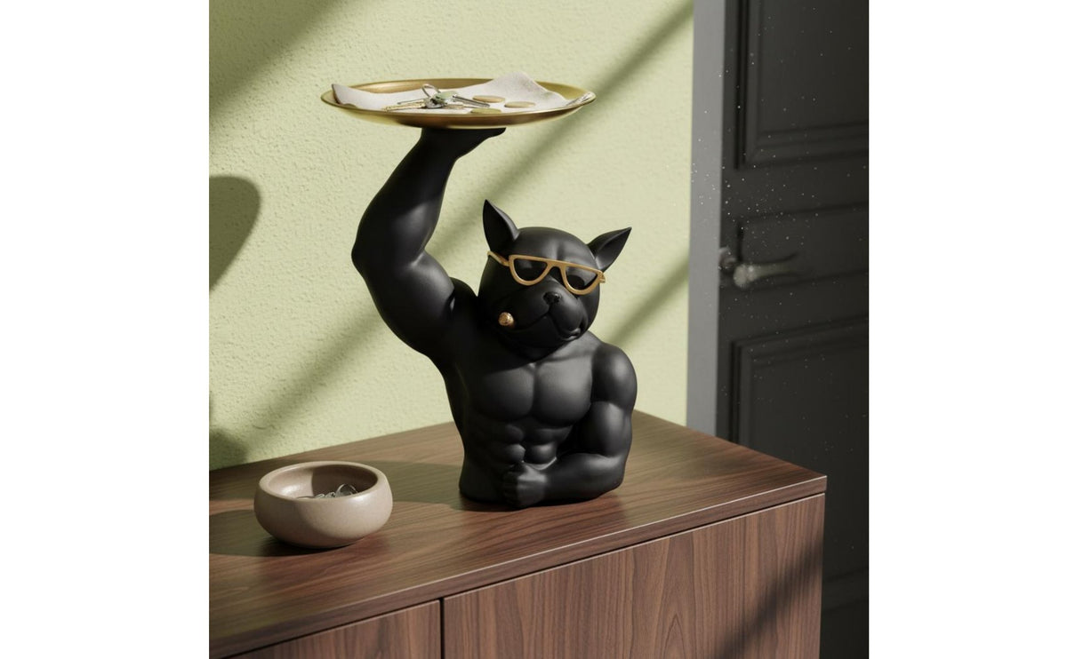 French Canine Statue Tray Multi-Functional Canine Butler Statue Dog Butler Figurine Modern Design Entryway Organizer for Office